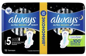 Прокладки Always Ultra Night, экстра защита Deo 12шт