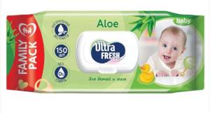 Салфетки влажные Ultra Fresh Baby Aloe для детей и мам с клапаном №150